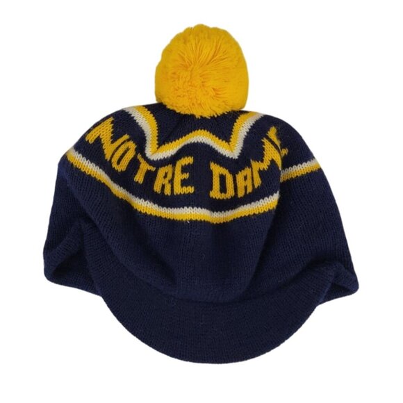 Notre Dame Fighting Irish Knit Beanie Hat w/ Sewn-In Bill & Pom – Navy / Gold - Picture 4 of 4